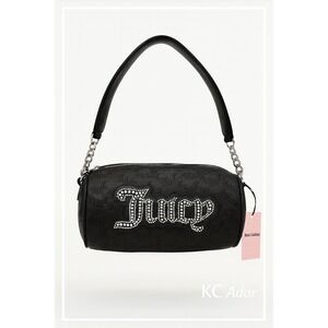 Juicy Couture Black Barrel Bag‎ Rhinestone Logo Embossed Shoulder Purse NWT